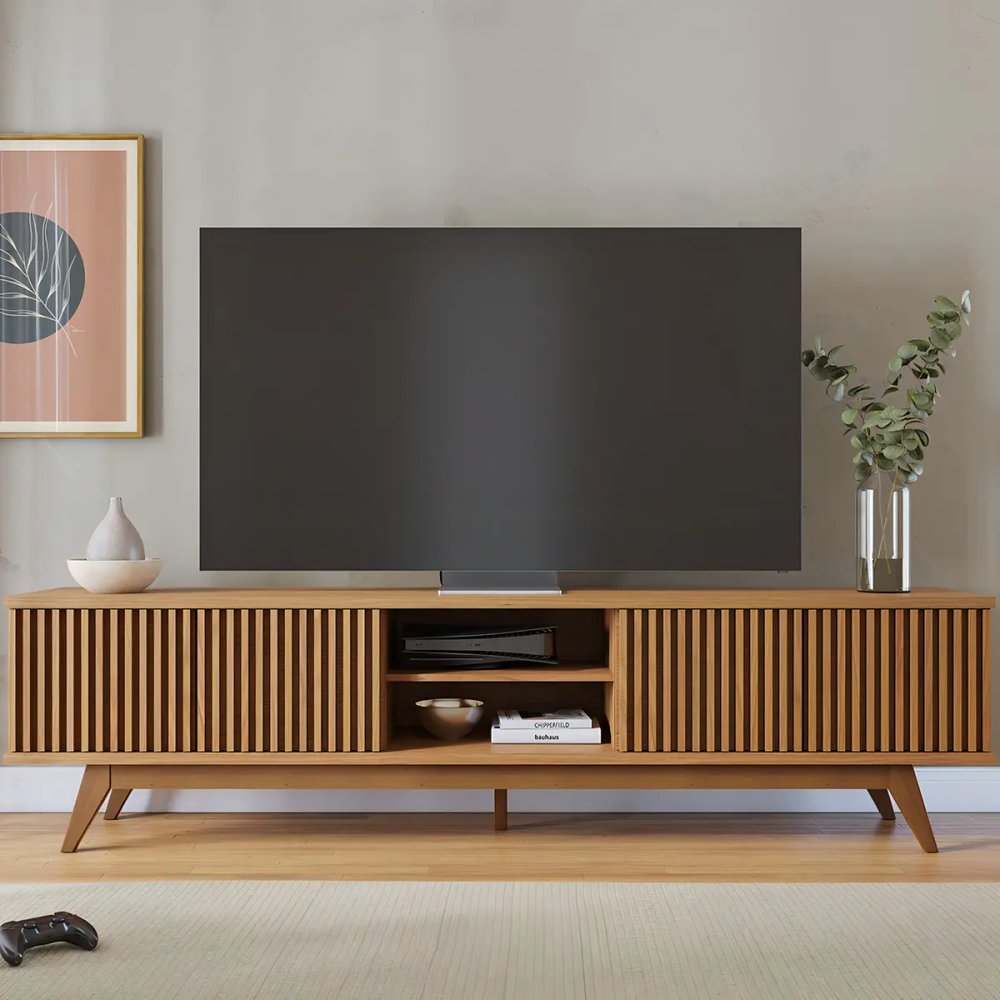 Rack Bancada Fortaleza Colibri com 4 Portas Ripadas — para TV até 75 Polegadas